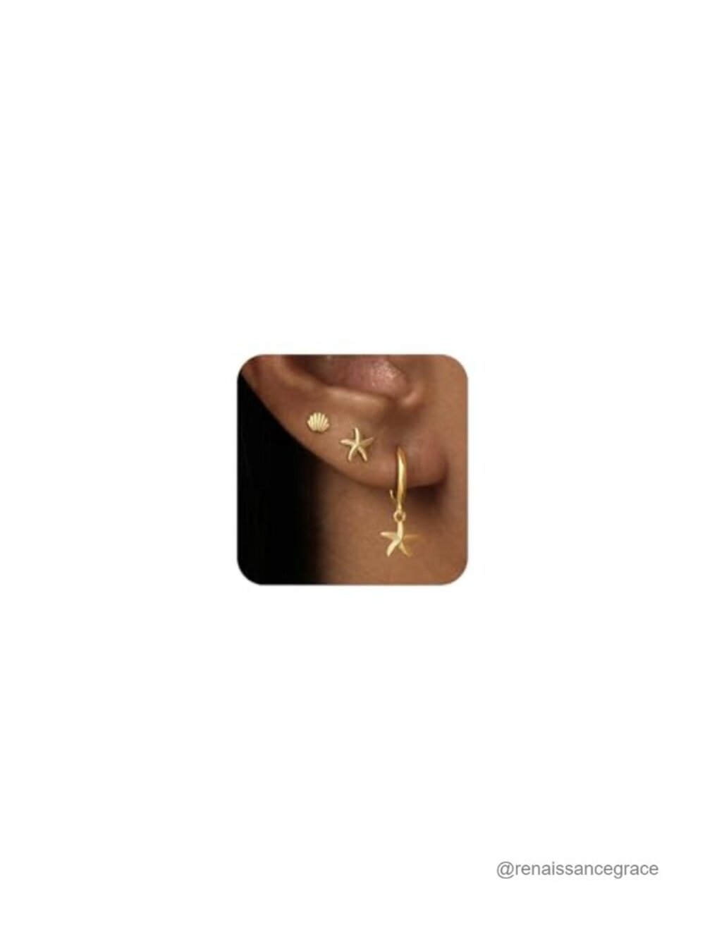 14K Gold Plated Seashell Starfish Dangle Earrings Set for Women